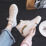 Fashion 2021 Vulcanized Shoes Woman Sneakers New Rainbow Retro Canvas Shoes Flat Fashion Comfortable High Shoes