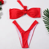 Sexy Bikinis Red Bikini 2019 Hot Sale Strapless Bandage Thong Swimsuit Backless Bow Swimwear Women Brazilian