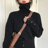 Woherb Lazy Wind Design Sense Buckle Pile Collar Loose Head Sweater Female Autumn Dong New Add Thick Warm Head Sweater-Outfit