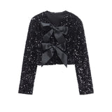 New Fashion Temperament Women's Long-Sleeved Bow Decorated With A Glide Coat