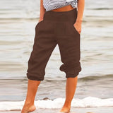 Size Casual Women Capri Pants Casual Pockets Solid Color High Waist Loose 3/4 Trousers Daily Life Woman