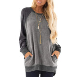 / Winter 2023 Round Collar Color Pocket Hoodie Sweatshirt Long-Sleeved Casual T-Shirt Women-Outfit