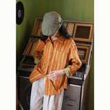 Orange Stripes Top Spring Summer 2023 Womens Fashion Cool Blouse or Tops for Woman Long Sleeve Women Elegant Shirts Tunics-Outfit
