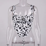 hirigin Floral Cami Top Women Sweet Print Hollow Up Tie Up Sexy Crop Top Summer Sleeveless Ruched Boning Bustier Casual Tank