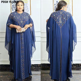 African Dress for Women Kaftan African Clothing Luxury Rhinestone Robe Femme Chiffon Evening Long Dress Africa Clothes-Outfit