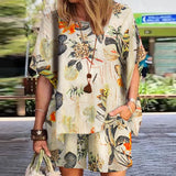 Printed Matching Sets ZANZEA 2022 Summer Women Casual Floral Half Sleeve Top Short Sets Elastic Waist Pant Vintage