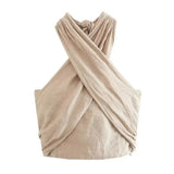 ZRN-Women's Cropped Halter Tank Tops with Bow Tied, Backless, Elastic, Side Zipper, Female Camis, Sexy, Fashion-Outfit