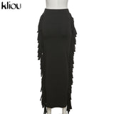 Kliou Side Tassel Women Skirt Elegant Unique Robe Straight Skinny Hight Waist Stretchy Hot Streetwear Style Female