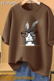 100% Cotton L-5XL Plus Size T Shirt Bunny Print O Neck Tshirt Short Sleeve Women Top Basic Summer Couple Solid T Shirts-Outfit