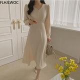 Chic Korean Fashion Women Temperament Office Lady Elegant Work Basic Wear Girls Retro Vintage Long Shirt Dress Fenimine