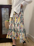 Summer Sweet Floral Print Black Plaid Casual Skirt Women High Waist Elegant Mid-length A-line Skirt QT1665-Outfit