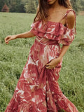 2023 Women Summer Strap Dress Vintage Print Cascading Ruffle Female Elegant Street Holiday style Dresses Clothing-Outfit