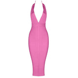 Quality Pink Purple V-neck Backless Bodycon Rayon Bandage Dress Sexy Club Party Dress