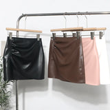 Real Shooting High-Waist Irregular Folded Cross A Word Pu Skin Small Man Short Skirt Women Autumn And Winter Bag Hip Skirt