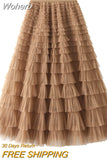Autumn Korean Style Mesh Puffy Cake Long Skirt Elegant Vintage Elastic Waist High Waist Ball Gown Gauze Tulle Skirt QT1989-Outfit