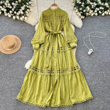 Style Dress Summer Dress Women's Heavy Industry Hollow Lace Splicing Long French Lantern Sleeve