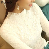Women Lace Embroidery Blouse Feminine Black Lace Primer Long Sleeves Shirt 3XL Tops Blouse-Outfit