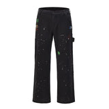 Ink Painted Wide Leg Flare Pants Mens Streetwear Straight Casual Jeans Harajuku Washed Retro Loose Denim