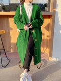 Woman Winter 2022 Green Knit Cardigan Vintage Loose Leisure Long Fashion Thick Dress Sweaters Coats Oversized Cardigan-Outfit