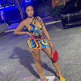 Kliou One Shoulder Paisley Sexy Mini Dress 2021 Women Summer New Fashion Sleeveless Backless Sheath Hollow Out Female