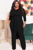 Plus Size Slit Long Sleeve Top And Pant 2 Piece
