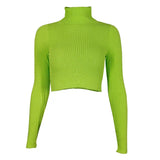 Turtleneck Green Sweater Thin Crop Top Skinny Long Sleeve Autumn Winter Casual Jumpers Women Sexy Pullover