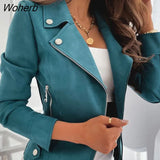 Autumn Winter New Long Sleeve Short Leather Jacket PU Jacket Coat Women Misfit Fringe Color Blue Slim Boyfriend Style 17079-Outfit