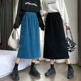 Skirts Women Solid Basic Stylish S-3XL Thick Warm Corduroy Sweet Elegant High Waist Female Winter Split Young