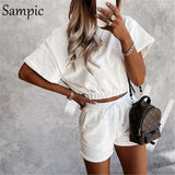 Casual Tracksuit Women Lounge Wear Summer Khaki Shorts Set Short Sleeve Tops And Mini Loose Biker Shorts Two Piece