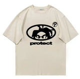 Street Trend Brand Prote Ct Print T-Shirt Gothic High Street Loose T-Shirt Casual Hip-Hop Short