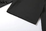 Kliou fashion tracksuit women turtleneck full sleeveless crop top+leggings matching set stretchy sporty fitness casual