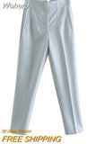 Summer Casual Solid Ankle-Length Pants 2023 High waist Fashion Female Elegant Straight Pants Trousers Clothing LY9385-Outfit