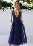 Sexy Deep V-neck Straps Backless A-line Mesh Party