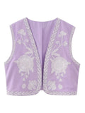 Floral Embroidered Women's Short Waistcoat Chic V Neck Sleeveless Cropped Cardigan 2024 Summer Female Party Fashion Tops-Outfit