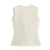 New Gold Button Knitted Vest Small Pleated Spliced Skirt Suit-Outfit