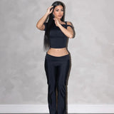 2 Piece Set Women Sexy One Shoulder Party Club Short Sleeve Crop Top And Pants Sets Elegant Streetwear Outfits Pants Se-Outfit
