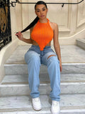 Kliou Halter Knitted Vest Women Sexy Solid Irregular Shape Lace Up Backless Unique Cut Out Fashion Tank Streetwear Female