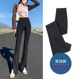 Woherb Micro Bell Pants Slit Slim Slim Small Floor Pants High Waist Autumn Female Slit Suit Long Pants-Outfit