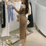 Winter Elegant Fashion Hollow Out Spliced Sweater Bodycon Dress Women Long Sleeve Vestidos De Fiesta Lady Casual Dresses-Outfit
