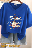 100% Cotton M-6XL T Shirt Chinese Lute Print Tshirt Short Sleeve Women's Top Summer Couple V Neck Oversized T Shirts-Outfit