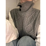 Woherb 2024 New European Goods Button High-Neck Knit Vest Female Retro Button Pure Color Rhomenge Vest Tide-Outfit
