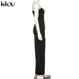 Kliou elegant sleeveless slit sexy maxi dress women fashion party vestidos outfits bodycon solid female clothing