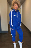 Woherb Fashion Letter Print Contrast Piping Long Sleeve Hoodies And Pant Tracksuit 1127-0-Outfit