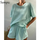 Summer Tracksuit Women 2021 Lounge Wear Shorts Set Short Sleeve Shirt Tops And Loose Mini Shorts Suit Two Piece