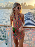 hirigin Fashion Knitted 2022 Summer Dress Women Sleeveless Hot Sexy Backless Halter Mini Dresses Bodycon Chic Beach