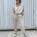 Women Casual Solid Pajama Set Long Sleeve Hoodie Sweatshirts And Drawstring Pant Two Piece Sets Autumn Winter Fashion