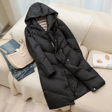 2022 New Winter Hooded Ultra Light Feather Long Down Jacket Women Loose Fit Warmth Solid Color Fluffy Puffer Casual