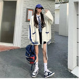 Designer Cardigan Irregular Pockets Knitting Preppy Striped Fresh Loose Boyfriend Trendy Females Sweaters Japanese