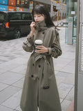 New Spring Autumn Women Trench Coat Long Double-Breasted with Belts Flaps England Style Duster Coat Cloak Female