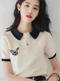 Butterfly Polo Collar Short-Sleeved T-Shirt Girl 2025 Summer Simple Fashion Does Not Hit The Unique Beauty Of The Top
